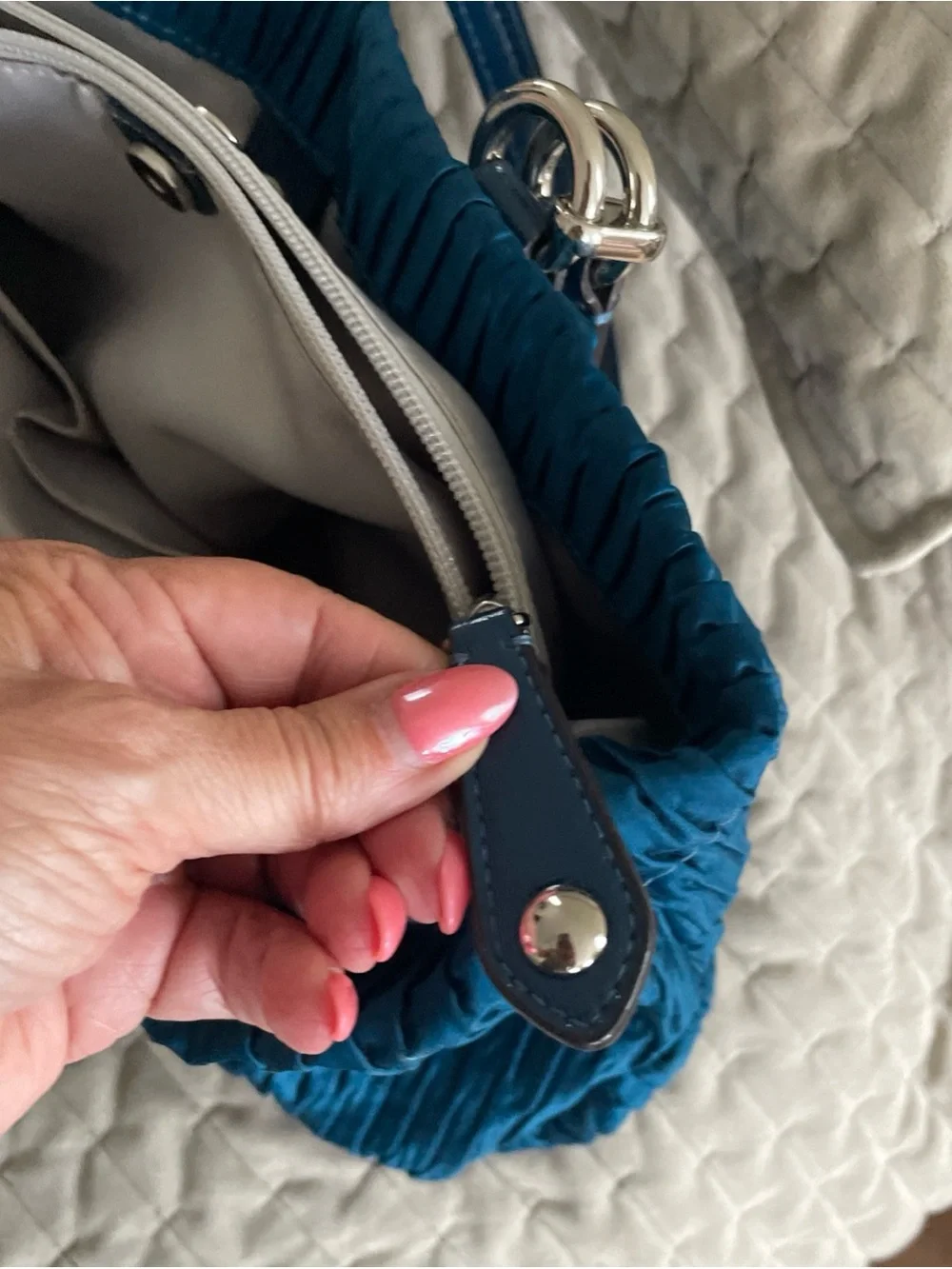 Coach Ashley Ocean Blue Pleated Tote satchel with Leather Trim